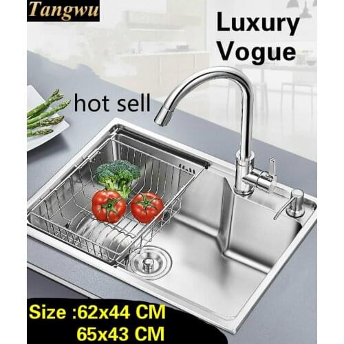 Free shipping Home kitchen single trough sink vogue wash vegetables 304 stainless steel luxury hot sell 62x44/65x43 CM