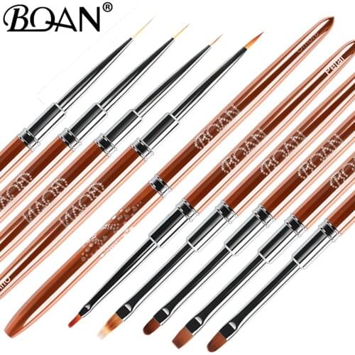 BQAN Rose Gold Nail Art Brush Pen Oblique Head Nylon Hair Acrylic UV Gel Polish Builder Painting Drawing Art Design Manicure