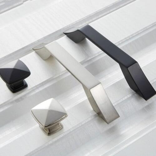 Black Cabinet Handles Knobs Zinc Alloy Door Kitchen Knobs Brushed Cabinet Pulls Drawer Modern Furniture Handle Hardware