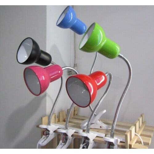 E27 Base with On off Switch Full Metal Lampshade Reading LED Desk Lamp 360 Degree Flexible Twisted Tube holder Clip Table Lamp