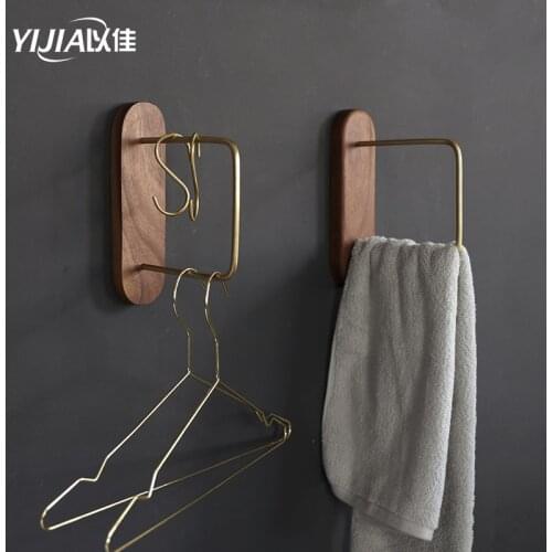 Bathroom Fixture Scarf Shelf Bathroom Toilet Storage towel holder Wood and brass rack towel hanger