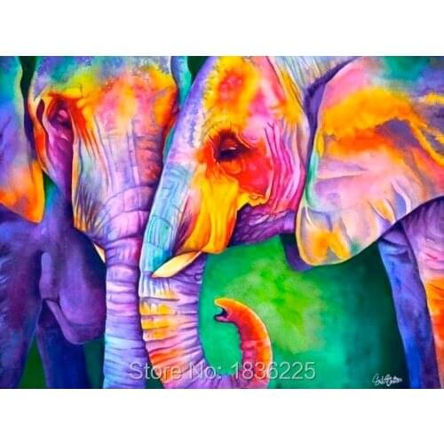 Home Decor Animal Oil Painting Wall Art Handmade Colorful Elephant Wall Painting on Canvas for Modern oil Picture Art