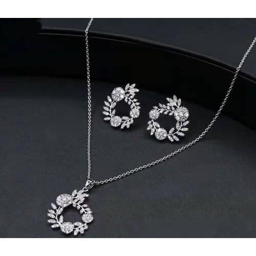 Funmode Elegant Flower Design Dubai Necklace Earring Wedding Jewellery set for Brides Women parures bijoux Wholesale FS150