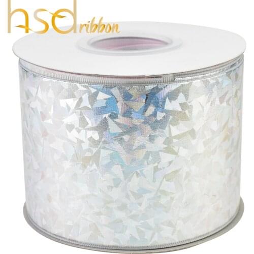 HSDRibbon 75mm 3inch Silver Glass laser foil Printed on grosgrain ribbon