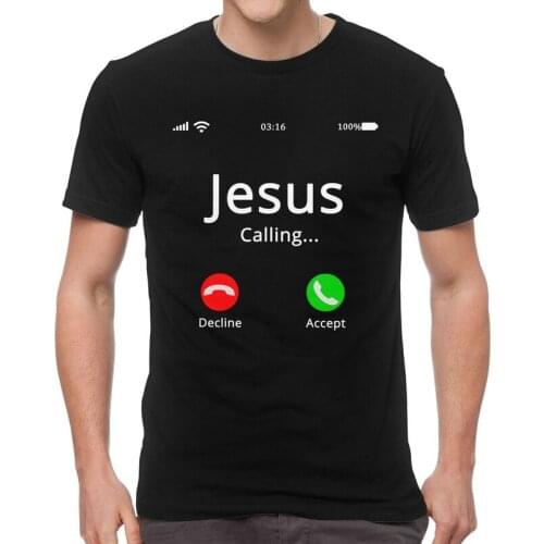 Jesus Is Calling Christian T Shirts Men Short Sleeve Cotton T-shirt Religion Faith Tee Tops Fashion Tshirt Gift Idea