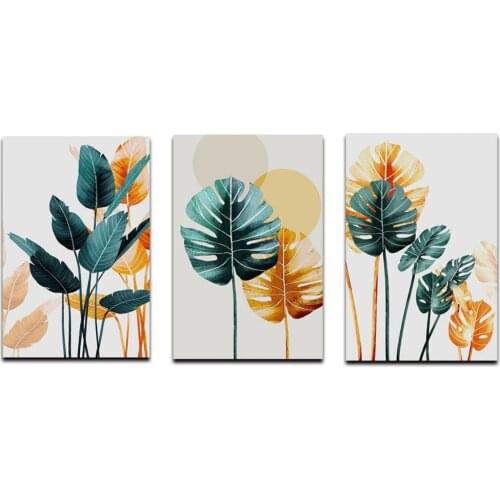 Nordic Style Golden Green Leaves Painting Decorative Picture Home Wall Ornament Living Room Unique Decoration No Frame