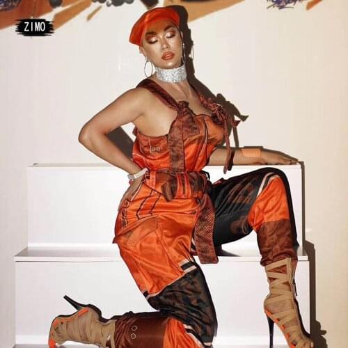 Jumpsuit Women Summer Bar Sexy Stage orange Costume Fashion Jazz Bikini Suit man Ladies Rave Clothing Festival Show Wear fashion