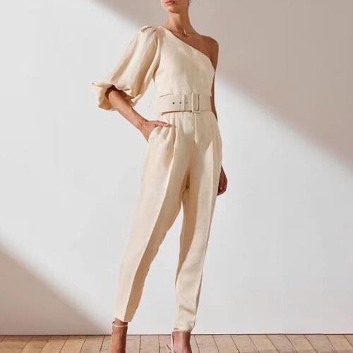 Women High Waist Jumpsuit One Shoulder Belted High Street Jumpsuits Rompers