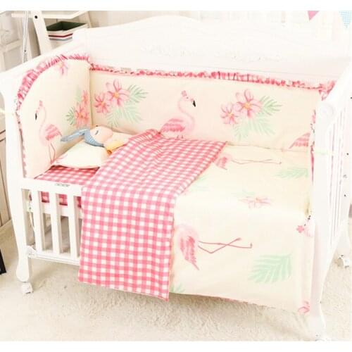 6/9PCS Flamingo Nursery Bedding pink color cot bedding set for newborn Baby Crib Protector Soft постельное белье комплект