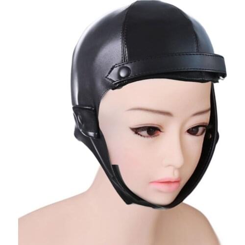 Leather Open Face Mask Fetish Slave BDSM Bondage Gimp Head Covering Halloween Party Mask Cosplay Erotic Hood Sex Toys For Couple