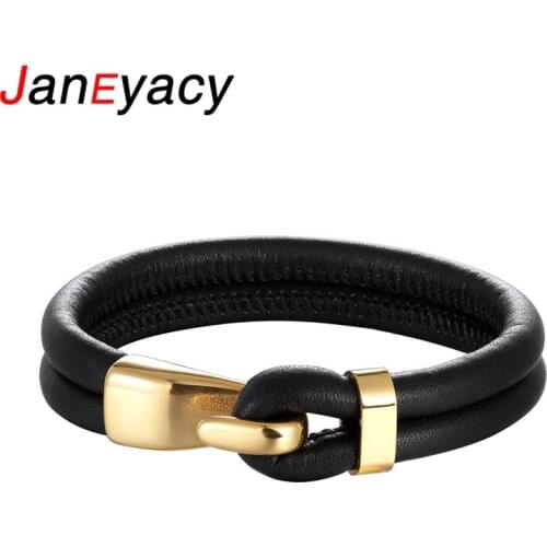 Janeyacy Creative Black Multi-layer Leather Bracelet Men Pulseira Stainless Steel Anchor Bracelet Fashion Bangles Gifts Pulseras
