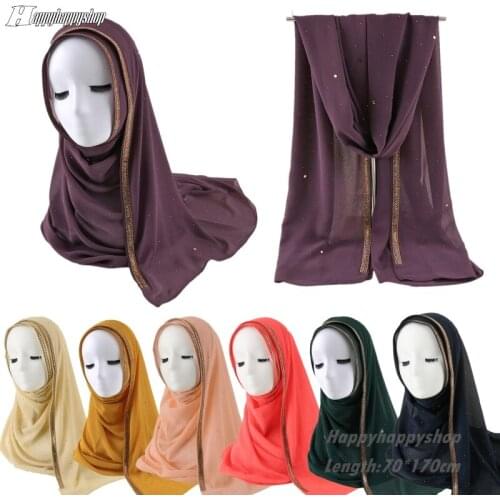 Summer Plain Glitter Chiffon Scarves Muslim Women Hijab Long Shawls Islamic Wrap Headband Arab Shayla Turban 70cm*170cm
