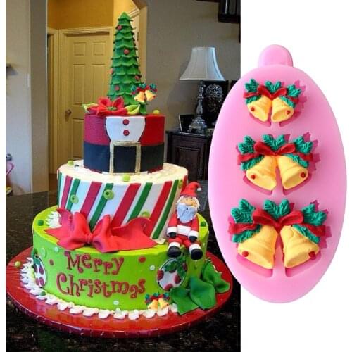 Fashion 3 Hole Christmas bells chocolate Candy Cookie cake decorating tools DIY baking fondant silicone mold Gum paste