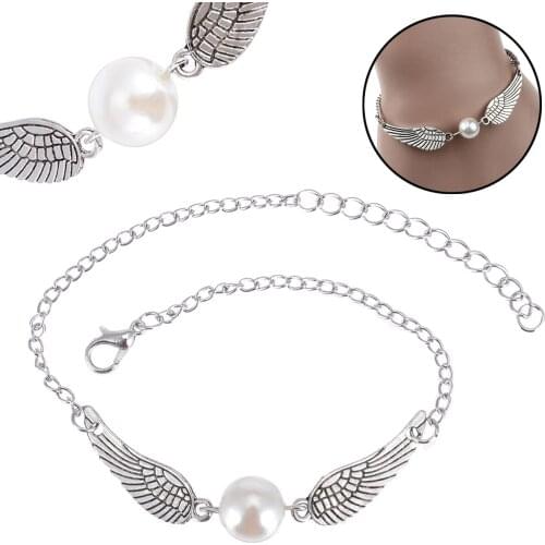 Fashion Retro Wing Chain Bracelet Simple Imitation Pearl Bracelet Feather Angel Wings Vintage Jewelry Accessories For Women