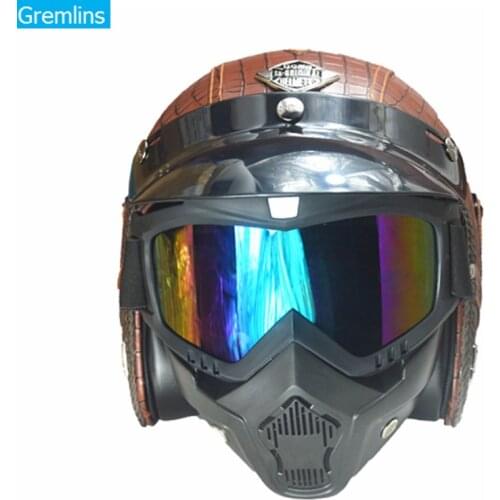 Motorcycle Helmet Retro Vintage Synthetic Leather Casco Moto Cruiser Chopper Scooter Cafe Racer 3/4 Open Face Helmet DOT