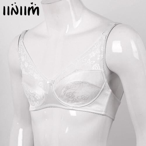 Iiniim Gay Mens Pocket Bra to Hold Fake Boobs Silicone Breast Forms for Femme Exotic Sissy Crop Top Crossdressers Mastectomy