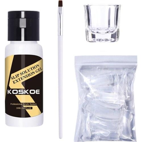 KOSKOE 2/4Pcs Nail Liquid Slip Solution Set for Extension Gel Brush Crystal Cup Mold Tips for Nail Builder UV Gel Nail Tool Kit