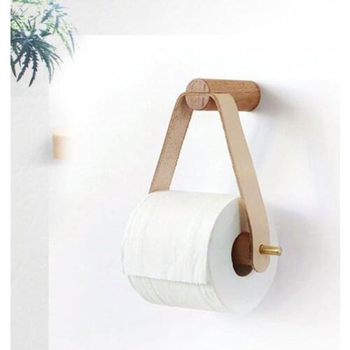 Wall Mounted Bathroom Rolled Toilet Paper Storage Rack Beech Wood Modern Decor Tissue Paper Holder Roll Paper Dispenser