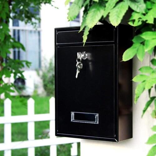 Wall Mounted Iron Post Box Outdoor Lockable Wall Hanging Mailbox Garden Decoration Vintage Retro Newspaper Letter Box with Key