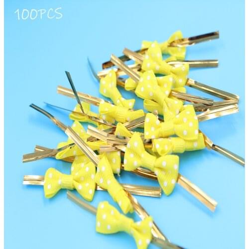 New 100Pcs DIY Bow Tie Wrapping Golded Wire Bowknot Binding Wire Lollipop Candy Gift Packaging Bags Fastener Sealing Fixed Ties