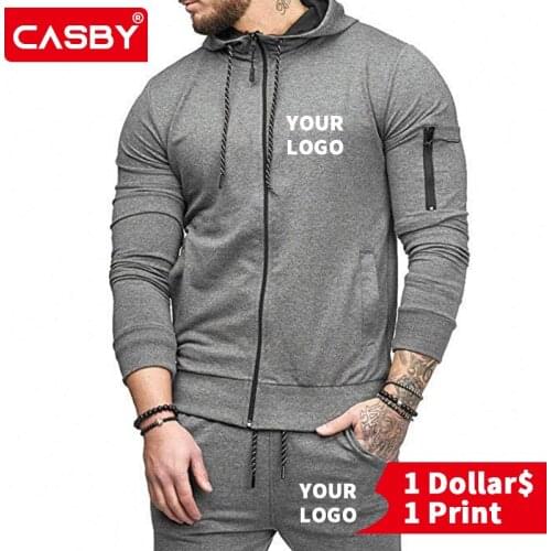 Fall Winter Zipper Men Outfit Set Simple Personal Design Print Logo Fitness Tracksuit Fashion Custom Graphic Sports Hoodies H501