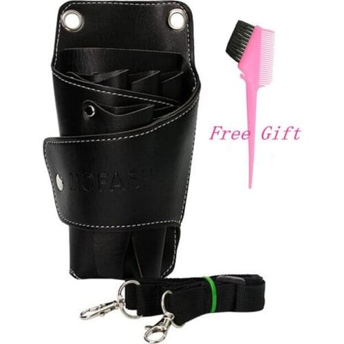 Professional Leather Rivet Clips Bag Hairdressing Barber Scissor Holster Pouch Holder Case with Waist Shoulder Belt Black
