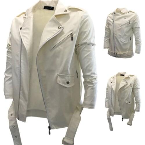 Drop shipping Mens moto bike Windproof Leather jacket belt cool Locomotive Slip-collar Slip Zipper jackets fashion youth coat