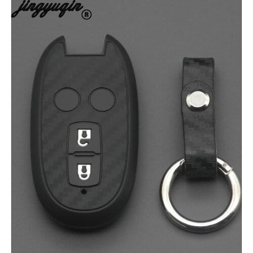 Jingyuqin Carbon Fiber Silicone Cover Remote Fob Keychain Car Key Case for Suzuki SX4 2007-2012 Vitara Swifts Smart Key 2 Button