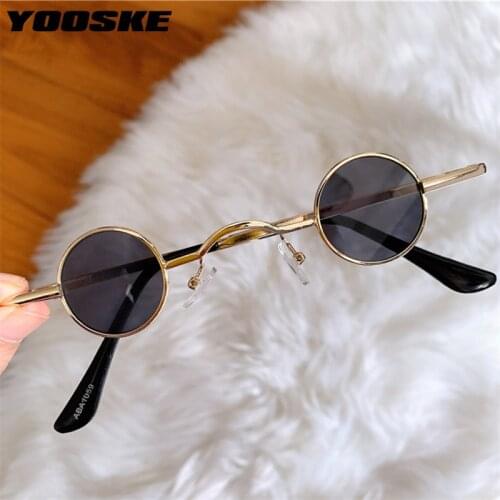 YOOSKE Trendy Round Sunglasses Men Vintage Small Sun Glasses Womens Red Black Mirror Hip hop Style Eyewear UV400