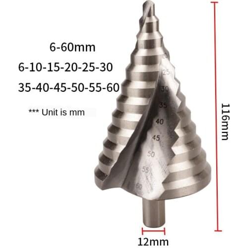 6-60MM Triangular handle Step Drill Pagoda Drill Spiral Twist Drill Power Tool Spiral Groove Metal Steel Reamer Power Tool