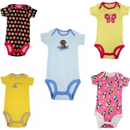 High Quality Cotton Summer Style Fashion Baby Boy Girl Short Sleeve Bodysuits Infant Wiggle-in Jumpsuits Pack of 5