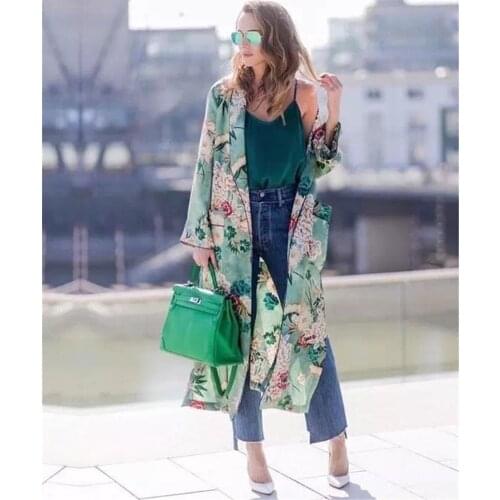 Bella Philosophy Floral Print Satin Kimono Pajamas Women sashes pocket cardigan long sleeve Beach Blouse