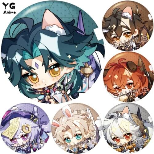 Anime Genshin Impact Badge Venti Hutao Zhongli Diluc Xiao Man Badge Decorations for Women Accessories Cute Bag Pendant Gifts