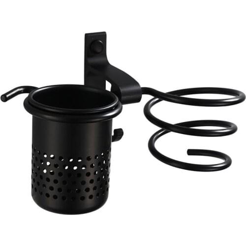 1PC black hair dryer holder space aluminum multifunctional toilet bathroom wall mounted hair driers rack with basket and hook