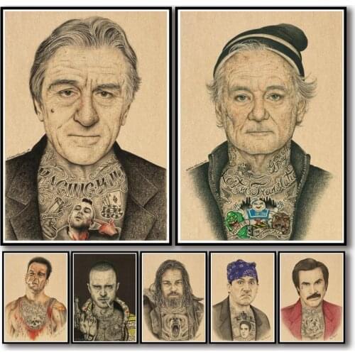 36 Designs Movie Character Drawing Portraits Kraftpaper Poster Painting Wall Sticker for Coffee House Bar