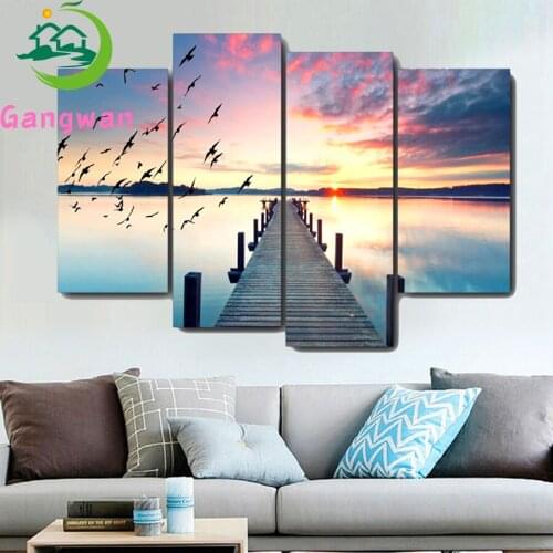 4 pcs set Diamond Painting sunset lake bridge Picture Of Rhinestones Diamond Embroidery Full Drill Cross Stitch Handmade Gift