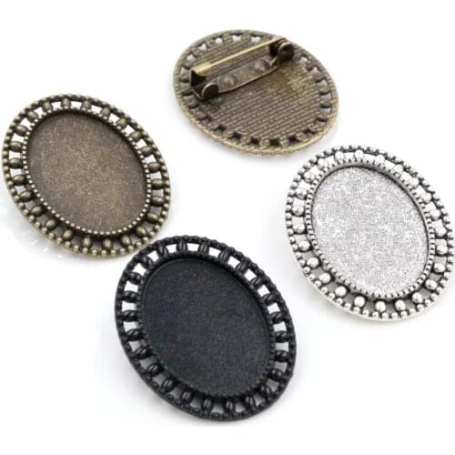 5pcs 18x25mm Inner Size Antique Silver Plated Bronze and Black Brooch Pin Classic Style Cameo Cabochon Base Setting