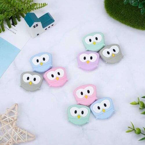 Sunrony 50pc Silicone Bead Owl Animal BPA Free Baby Teeth Bead DIY Toy For Pacifier Clip Silicone Rodent Tiny Rod Baby Teether
