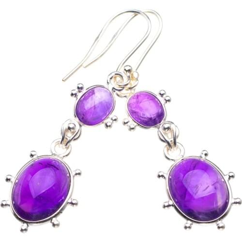 Natural Amethyst Handmade 925 Sterling Silver Earrings 2" D3633