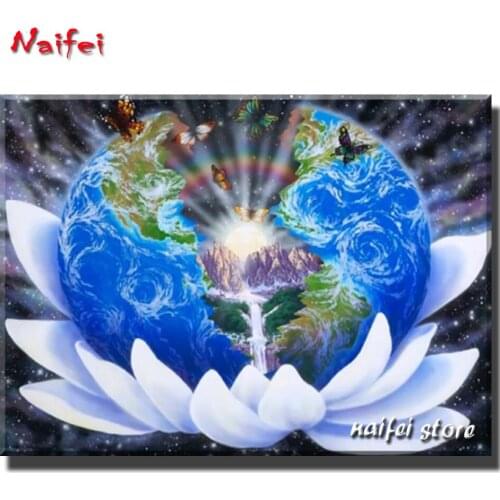 Earth Landscape Lotus Flower 5d diy diamond embroidery full round diamond mosaic Diamond Painting Cross Stitch Multi Pattern
