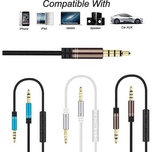 BAAQII 3.5mm Audio Cable Volume Control with Microphone Male to Male Car AUX Line 100CM Easy To Use Prcatical CE1809-CE1812