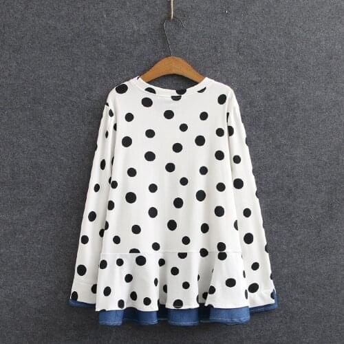 Plus Size Polka Dot Printed Tshirts Large Size Long Sleeved Autumn New Shirts Oversized Tops