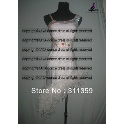 KAKA-L130376,Women Feather Latin Dance Wear,girls salsa competition dress tango samba rumba chacha dance dress,dance dress
