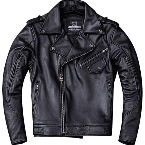 BOMikeRonny Classic Motorcycle Jackets Men Leather Jacket 100% Natural Calfskin Thick Motor Jacket Sleeve Length in 24''-27