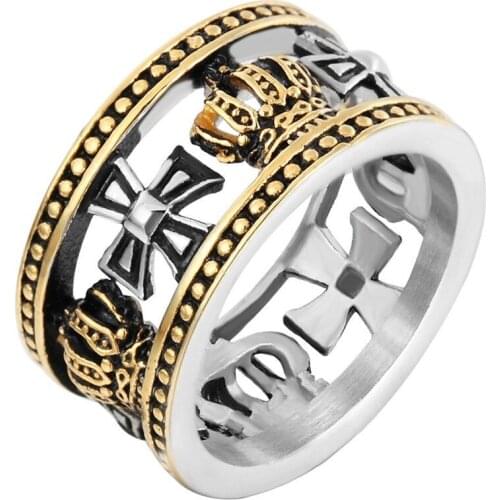 MIQIAO Stainless Steel Titanium Retro Cross Crown Boho Bague Rings for Men Women Couple Friends Gift Fashion Jewelry Goth Knight