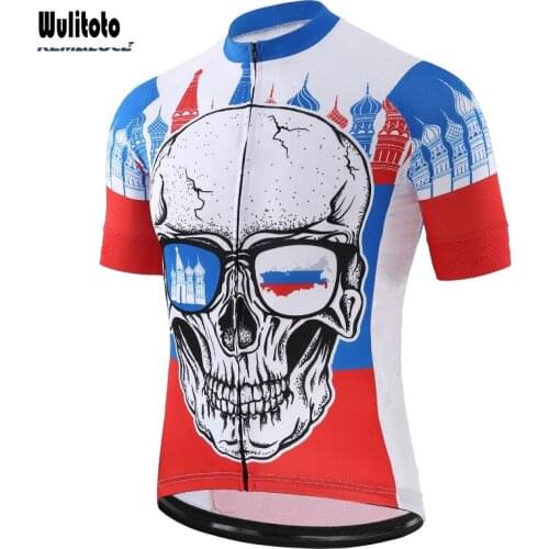 Summer MTB Blue skull Short Sleeve Bicycle Top Short sleeve Shirt Cycling Jersey For Men
