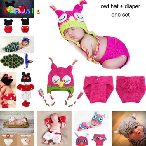 2018 Hot Sale Baby Newborn Beanie Owl Knit Crochet Hat children baby Photo Props crochet clothes MZS-15022