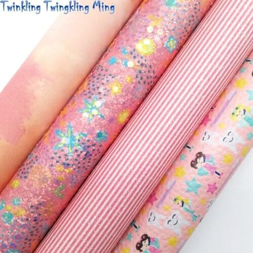 Twinkling Twinkling Pink Starfish Chunky Glitter Leather Strawberry JELLY Leather Stripes Teeth Fairy Faux Leather 21X29CM KM548