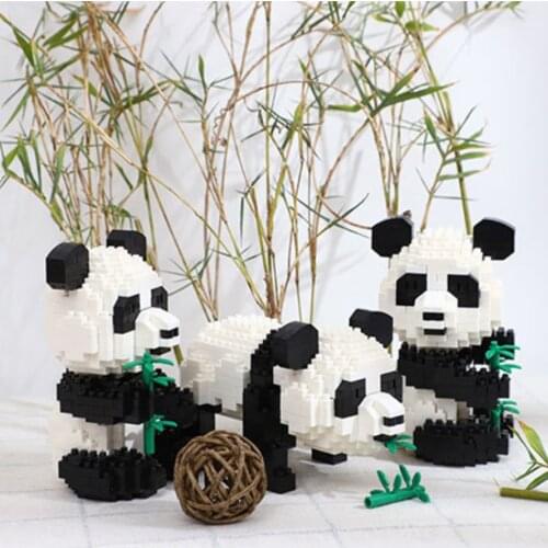 Cute Panda with Bamboo Diamond Mini Building Blocks Anime Model Chinese Culture Bricks Educational Toys for Kids Boys Gift