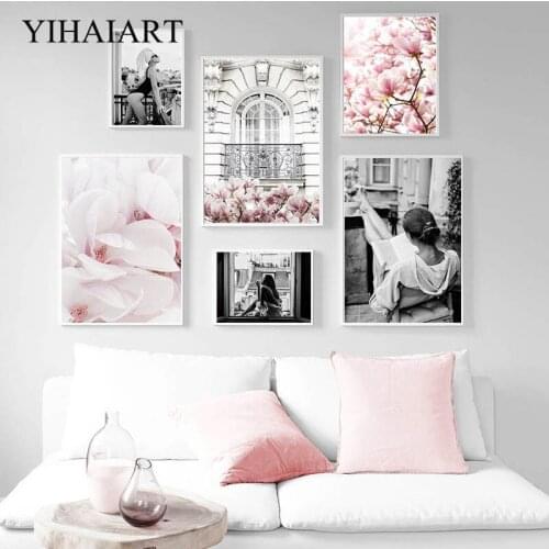 Fashion Girl Canvas Wall Art Print Black White Classical Window Photography Painting Flower Decorative Picture Modern Room Decor